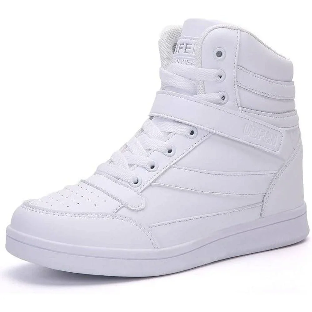 UBFEN‎ White High Top Fashion Sneakers Platform Lace Up Magic Sticker Shoes 37